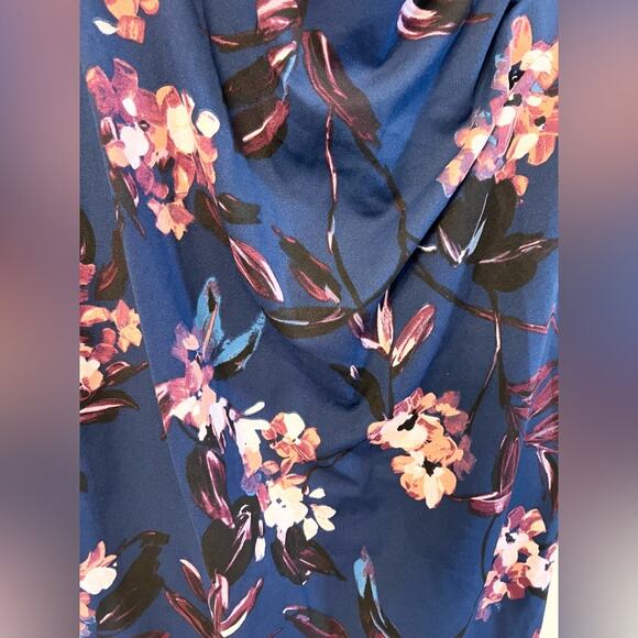 Adrianna Papell NWT blue floral short sleeve dress wedding guest office ruched - Picture 3 of 9